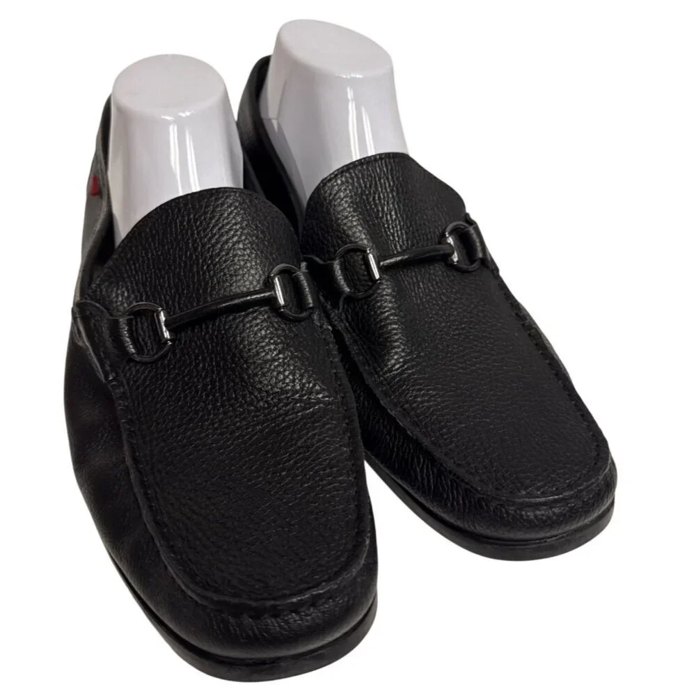 Marc Joseph Stafford Ave Men's Loafers Black Pebbled Leather Cushion Size 12